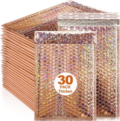 30 Stuks Holografische Bubble Mailers 25x18cm - Metallic Polyethyleenfolie Beschermende Verzendzakken met Zelfklevende Sluiting