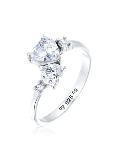 Elli - Ring - Dames Hart Zirkonia Hart Geslepen Wit 925 Sterling Zilver Valentijnsdag - Dames