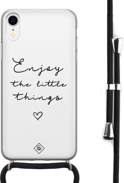 Casimoda® hoesje met koord - Geschikt voor iPhone XR - Enjoy Life - Afneembaar koord - Siliconen/TPU - Wit