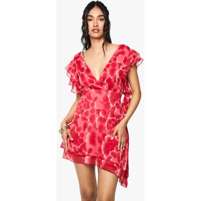 boohoo Dames Floral Chiffon Ruffle Detail Mini Dress | Red | Maat: 8