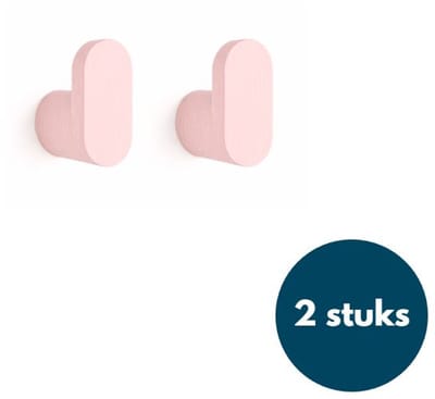 2 Roze Houten Kapstokhaken - Kledinghaken - Ophanghaken - Handdoekhaken - Jashaken - 2 Stuks