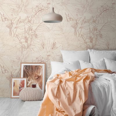 Fotobehang Profhome 398861-GU vliesbehang hardvinyl warmdruk in reliëf glad met bloemen patroon mat beige crèmewit bruin 1,59 m x 2,8 m