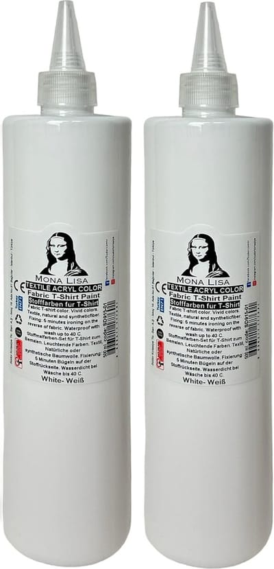 Südor Textielverf 1000 ml, wit.Wasbestendige textielverf voor lichte stoffen. Wasmachinebestendig, wasbestendig. Fixatie door strijken (2 x 500 ml)