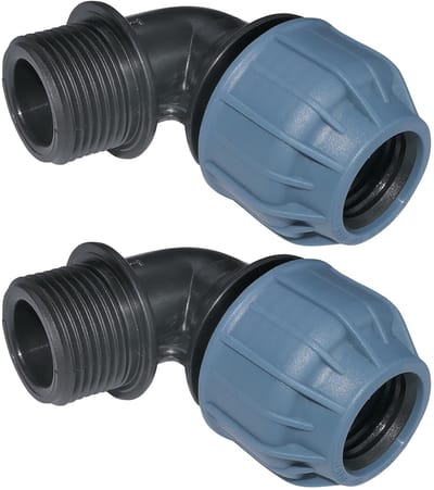 Dailygoods- Knelfitting Set van 2 - Mannelijke 90° Elleboog - Buitendraad 1''xØ25mm - Polypropyleen - 10 Bar - Waterleiding Aansluiting - Compressiefitting