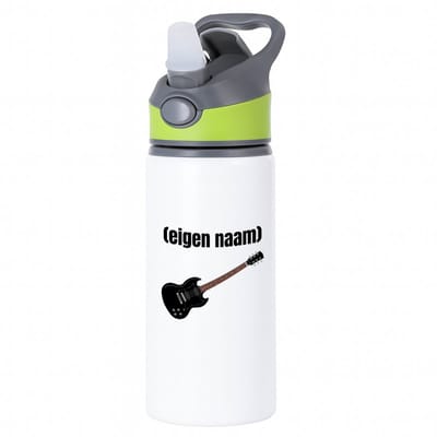 Hacebo® - zwarte elektrische gitaar met eigen naam waterfles met rietje groen - Gitaar - muziek liefhebbers - gitaristen - gitaar liefhebbers - verjaardag - cadeau - kado - water fles - 650ML