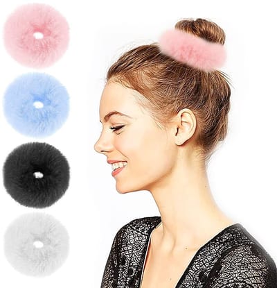 Set van 4 Fuzzy Scrunchies - Harige Faux Fur Haaraccessoires voor Vrouwen en Meisjes