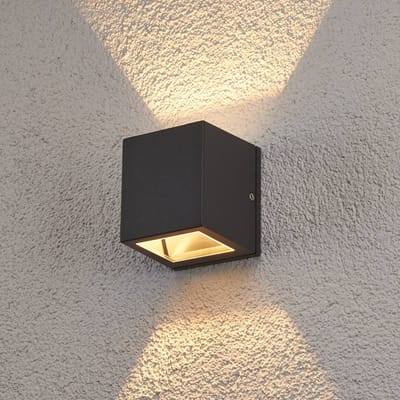 Lucande - Wandlamp buiten - 1licht - Aluminium, gehard glas - H: 9 cm - G9 - donkergrijs, helder