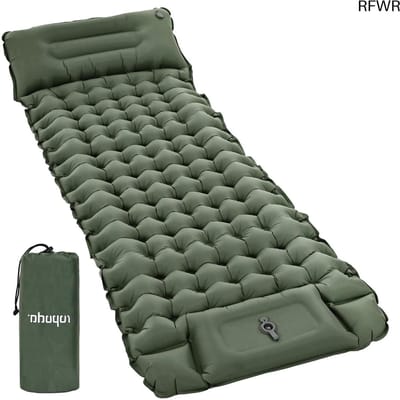 RFWR® Ultralichte campingmatras met kussen en ingebouwde voetpomp - Zelfopblazende slaapmat voor buitenactiviteiten