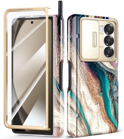 Beschermende Hoes voor Samsung Galaxy Z Fold 6 met S Pen Houder, Camera Cover en Schermbeschermer, Marble Design en Hinge Bescherming