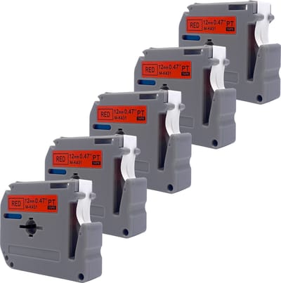 DULA Brother Compatible label tape- M-K431 - 5 cassettes - Brother P-Touch - Zwart op rood - 12mm x 8m