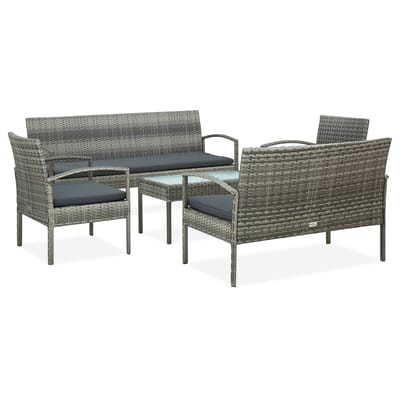 vidaXL - 5-delige - Loungeset - met - kussens - poly - rattan - grijs