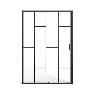 Vente-unique Schuifdeur voor douche in matzwart metaal met raamstijl - Kalkwerend glas - 120 x 195 cm - SONIKRA