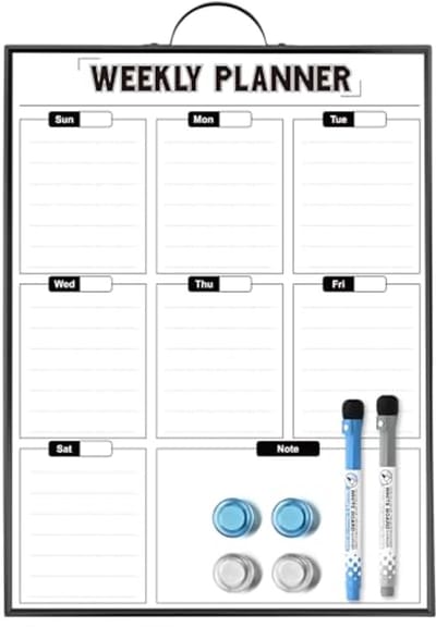 Wekelijkse Planner Droog Uitwisbare Kalender met Aluminium Frame en Handvat - 40,6 x 30,5 cm Wandkalender