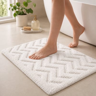 By Viento Luxe Katoenen Badmat 50 x 80 cm – Zacht & Hoog Absorberend – Wit/Crème – Golf Patroon – Hotel Kwaliteit