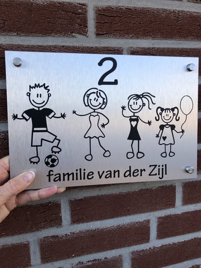 Naambord Familie - RVS look - 20 cm x 30 cm - RVS Naambordje - Naambordje voordeur