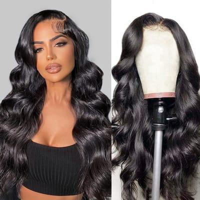 Thuys – Pruiken Dames Echt Haar – Pruiken Dames Lang Haar – Pruik Zwart – 40 cm