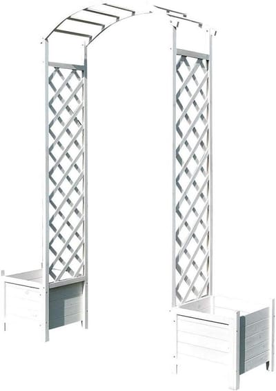 Houten Rozenboog - Klimplant Steun - Tuin Decoratie - Met Bloembakken - 179 x 208 cm - Wit