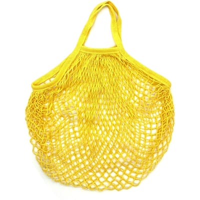 Draagbare herbruikbare boodschappentassen Fruit Groentezak Wasbaar katoenen gaas String Biologische organisator Handtas Netto tas met kort handvat geel