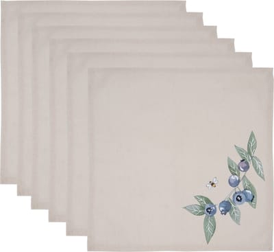Clayre & Eef Servetten Katoen Set van 6 40x40 cm Beige Blauw Katoen Vierkant Bosbessen Servet Stof