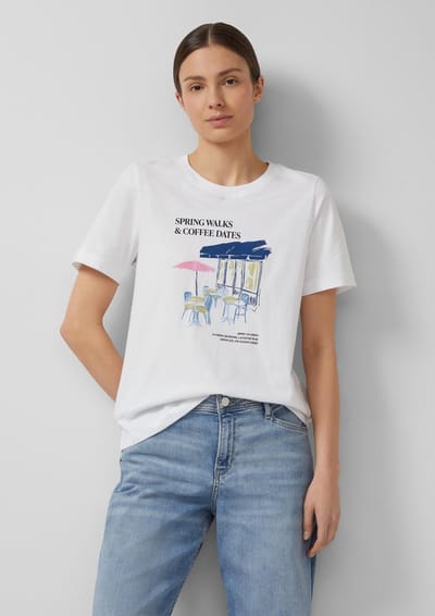 Zachte jersey T-shirt met print aan de voorkant en logo detail vrouw s.Oliver