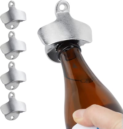 bieropener muur - set van 5 - stevige flesopener - bar en keuken - zilver