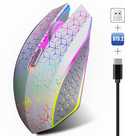Draadloze Witte Muis PRO GM1 met LED - Geruisloze werking - Oplaadbaar - Draagbaar - Draadloos 2.4G - Inclusief USB-ontvanger