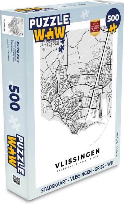 Puzzel Stadskaart - Vlissingen - Grijs - Wit - Legpuzzel - Puzzel 500 stukjes - Plattegrond