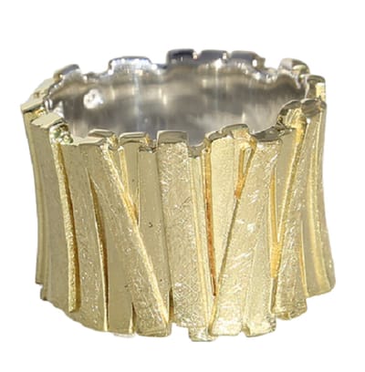 Schitterende 14 Karaat Vergulde Zilveren Brede Ring Art Model 17.25 mm. (maat 54) | Damesring |