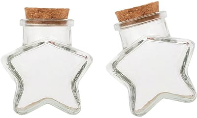 SnelShoppen - 2 Stuks Stervormige Glazen Flessen met Kurk - 65ml DIY Wensflessen voor Bruiloft, Feestdecoratie, Unieke Cadeaus voor Thuis