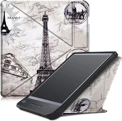 Geschikt voor Kobo Clara HD hoes Eiffeltoren Print Bookcase - Geschikt voor Kobo clara hd cover Smart case - Geschikt voor Kobo clara hoes- hoes Geschikt voor Kobo Clara HD - Kunstleer - Trifold Bookcase hoesje