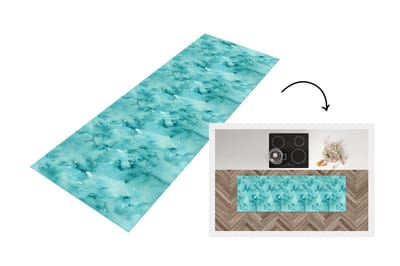 Keukenloper - Loper keuken - Patroon - Turquoise - Waterverf - 150x50 cm - Keukenloper vinyl