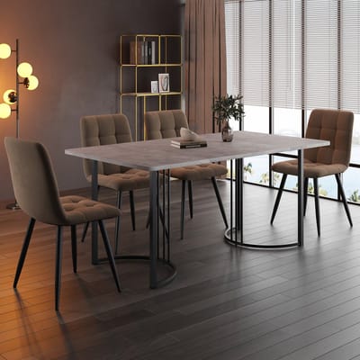MODFU - 5-Delige Eetkamerset - Marmerlook - Modern - Voor Keuken Of Eetkamer - MDF En Fluweel - Grijs En Bruin - 140 X 80 Cm