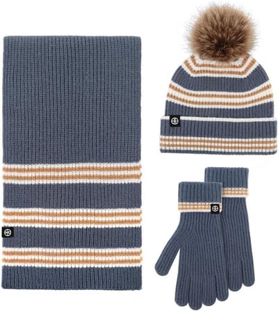 Sjaal Muts Set - Winter Accessoires - Warm Blijven - Gestreepte Gebreide Stijl - 150 cm Sjaal - Gestreept