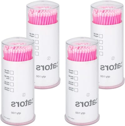 Pack van 400 Micro Brushes voor Wimpers, Micro Applicators en Eyelash Extension Tools in Roze Kleur