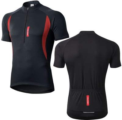 MEETYOO Heren Fietsshirts Korte Mouwen Wielertrui Half Rits Fiets Jersey T-shirts Zwart XL - Pack van 1