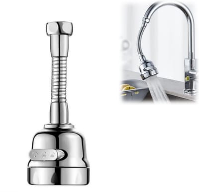 Kraanverlenger - ABS Draaibaar - Universeel - Kraanaccessoires - Kraanverlengstang - Geschikt voor keuken en badkamer - Drietraps spatbescherming - Voorkomt waterspatten - Middellange lengte - Zilver