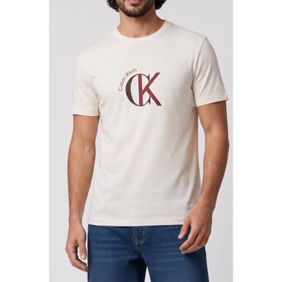Calvin Klein Ss 30s 2tone Tee White Greige Taglia: M | T-shirt stampate Outlet | Uomo | Bianco