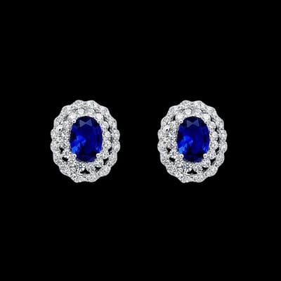 Victoria Valenza 925 Sterling Zilveren Dubbele Entourage Oorbellen met Saffierkleurige Zirkonia Stenen - Oorknoppen - 925 sterling zilver - Zilverkleurig - Zirkonia