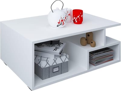 Houten hoge bijzettafel wit - salontafel met opbergvakken - oplegplank
