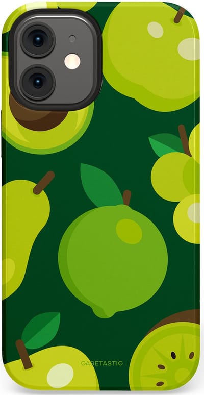 Casetastic Hoesje Geschikt voor Apple iPhone 12 Mini - Stijlvolle Beschermende Duo-layer Case - Peren Appel Groen