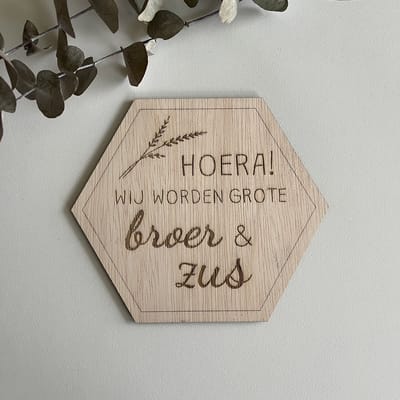 Zwangerschapsaankondiging Hexagon Broer & Zus – Hoera! Wij worden grote broer en zus! - Grote broer en zus - Zwangerschapsaankondiging - Big Brothers - Aankondiging Zwangerschap - Bekendmaking Zwangerschap - Gender Reveal