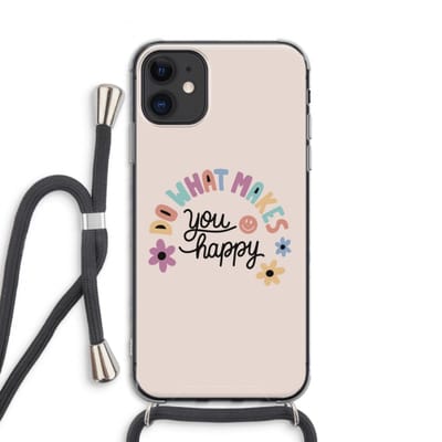 Case Company® - Hoesje met koord geschikt voor iPhone 11 hoesje met Koord - Happy days - Telefoonhoesje met Zwart Koord - Bescherming aan alle Kanten en Over de Schermrand