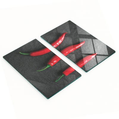 Krasbestendige glazen snijplanken met chilipepers en stenen print, 2x30x52 cm