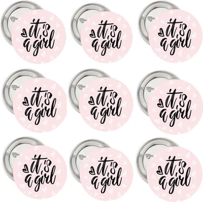 9 Buttons It's a Girl hearts - button - it's a girl - genderreveal - babyshower - geboorte - zwanger - baby - button