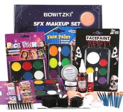 Bowitzki Halloween make-upset, op oliebasis, bodyverf, speciale effecten, set, SFX-spons, scarwax, nep blood borstel, tandverf, Halloween, party, SFX cosplay