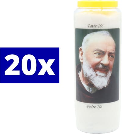 Noveenkaars Pater Pio 20 stuks - 9-dagenbrander - Met Nederlandse EN Franse tekst!