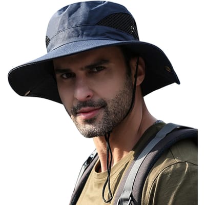 Chapeau de soleil à large bord avec protection UV et pliable pour la pêche, la randonnée, le camping bleu foncé