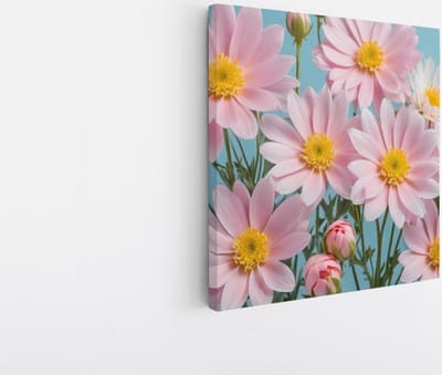 Saammp Canvas Schilderij - Roze - Blauw - Bloemen - Abstract - 20x20 - Foto op canvas - Wanddecoratie - Muurdecoratie Woonkamer - Kantoor Decoratie