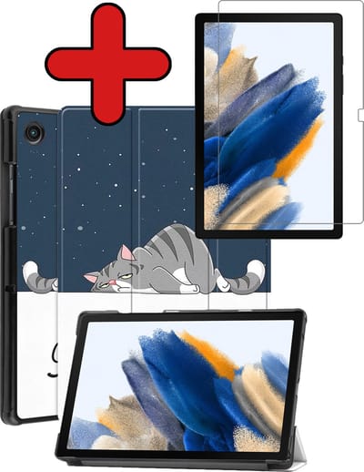 Hoesje - Geschikt voor Samsung Galaxy Tab A8 - Met Screenprotector - Hardcover Book Case - Trifold Bookcase Hoes - Hard Cover - Tablethoes - Kat