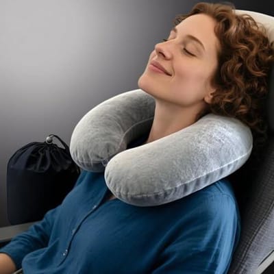 Reiskussen vliegtuig memory foam nekkussen U-vormig met draagtas - Grijs
